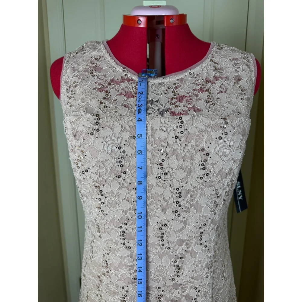 NWT Women's SLNY Plus 16 Blush Lace Sequin Midi Dress with Shrug 2PC Set